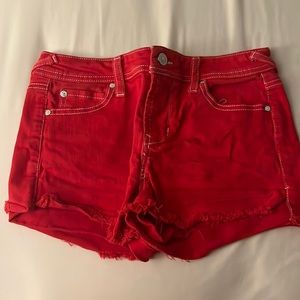 Red jean shorts